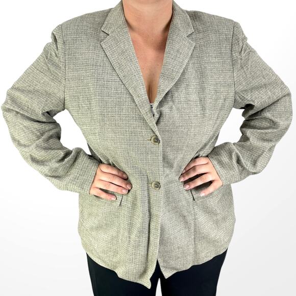 Y2K Vintage Jones New York Stretch Wool & Silk Blend Gray Barleycorn Blazer - Picture 2 of 7